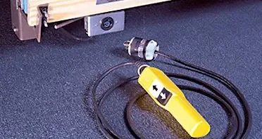 traditional pendant control for motorized bleachers with IN and OUT buttons